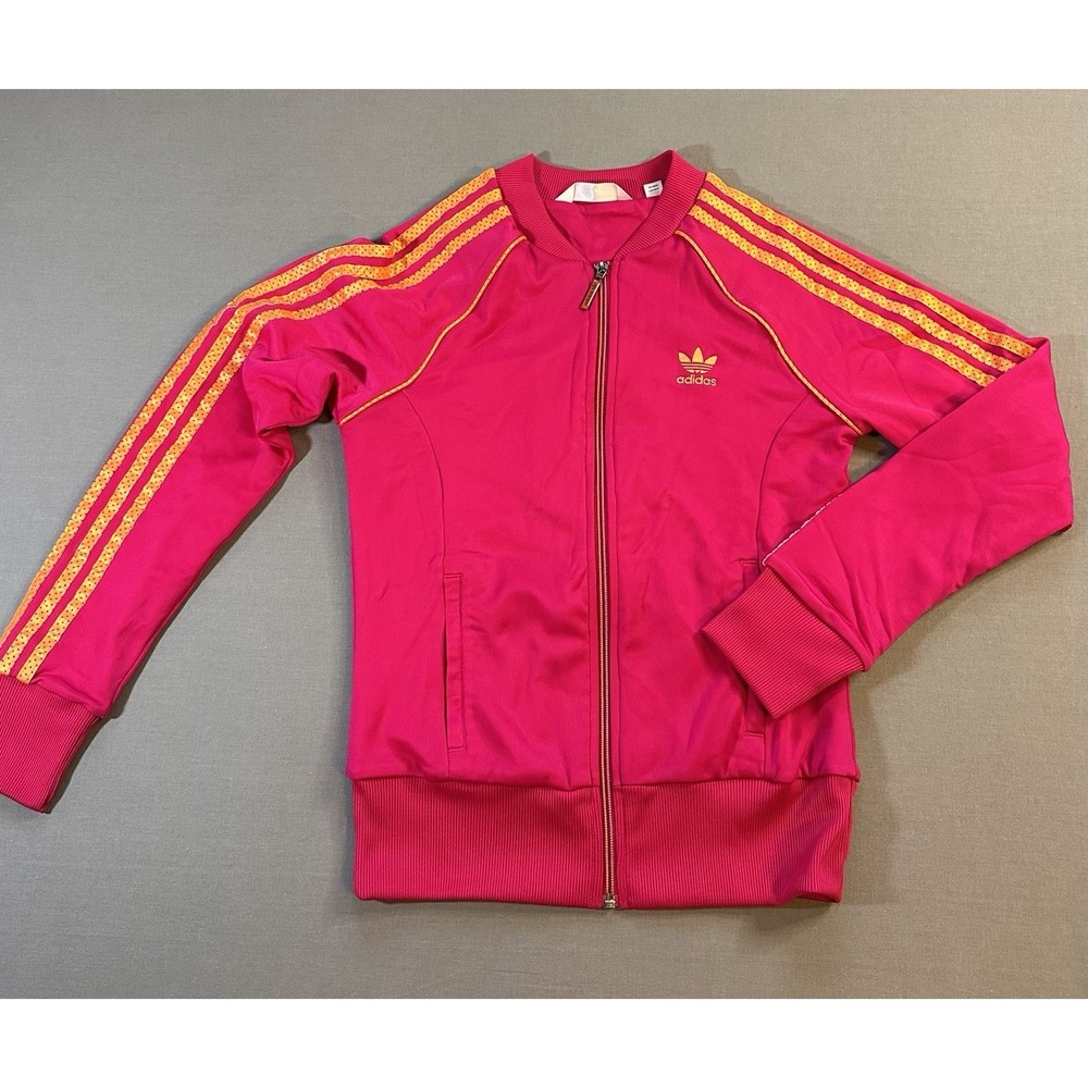 2010 adidas Pink/Yellow 3-Stripes Full Zip Track Jacket w/ Pockets Size‎ 38